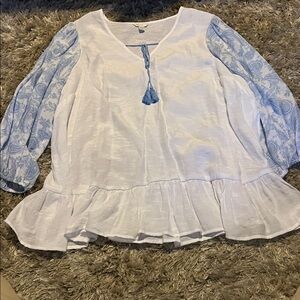 Elegant White and Blue Blouse